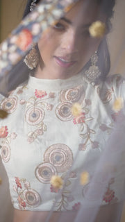 Grey Embroidered Lehenga Choli with Ivory Blouse and Matching Dupatta
