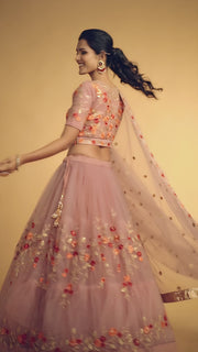 Dusty Rose Pink Floral Embroidered Lehenga Choli with Dupatta