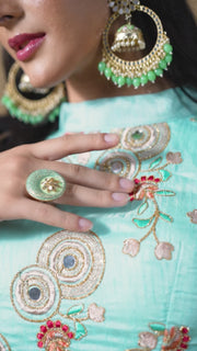 Teal Blue Embroidered Lehenga Choli with Mint Green Blouse and Dupatta