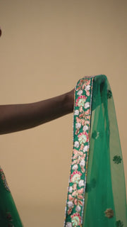 Emerald Green and Pink Embroidered Lehenga Choli with Matching Dupatta