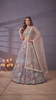 Elegant Lavender Floral Embroidered Lehenga Choli with Dupatta