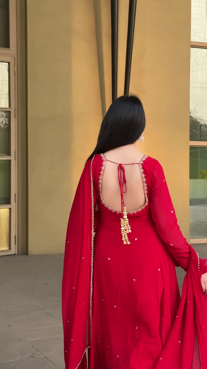 Beautiful Radiant Red Hand Work Festive Anarkali Set