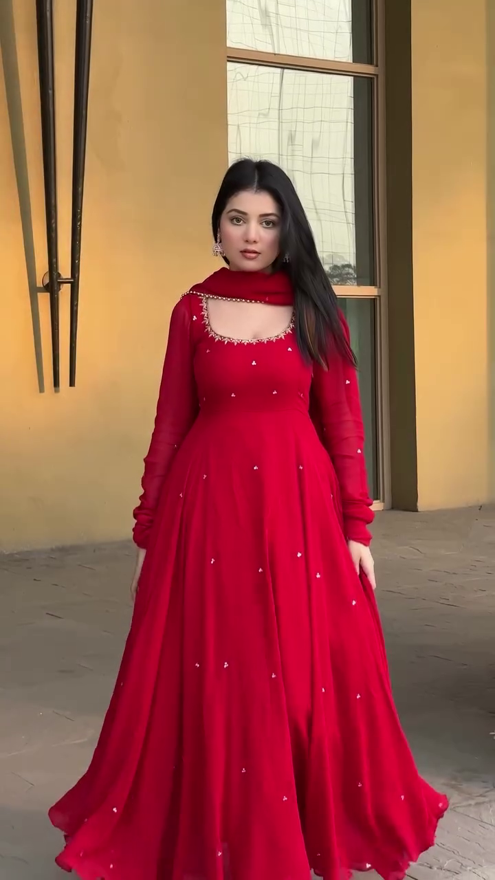 Beautiful Radiant Red Hand Work Festive Anarkali Set