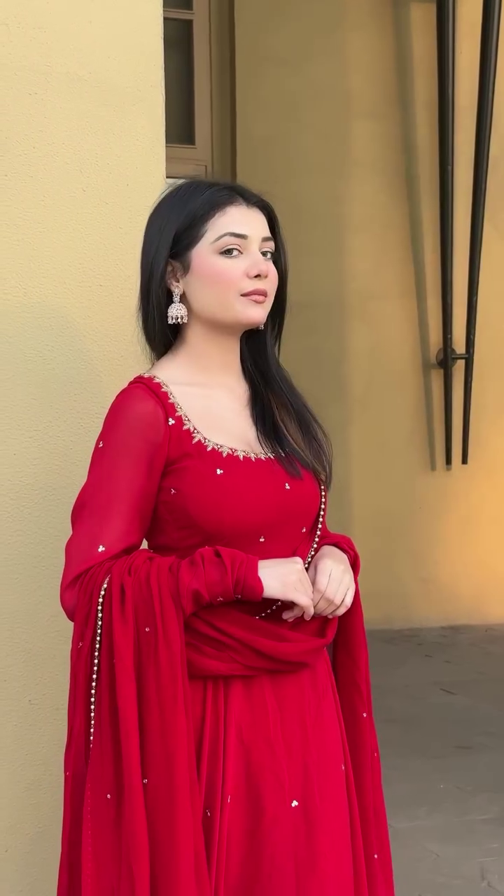 Beautiful Radiant Red Hand Work Festive Anarkali Set